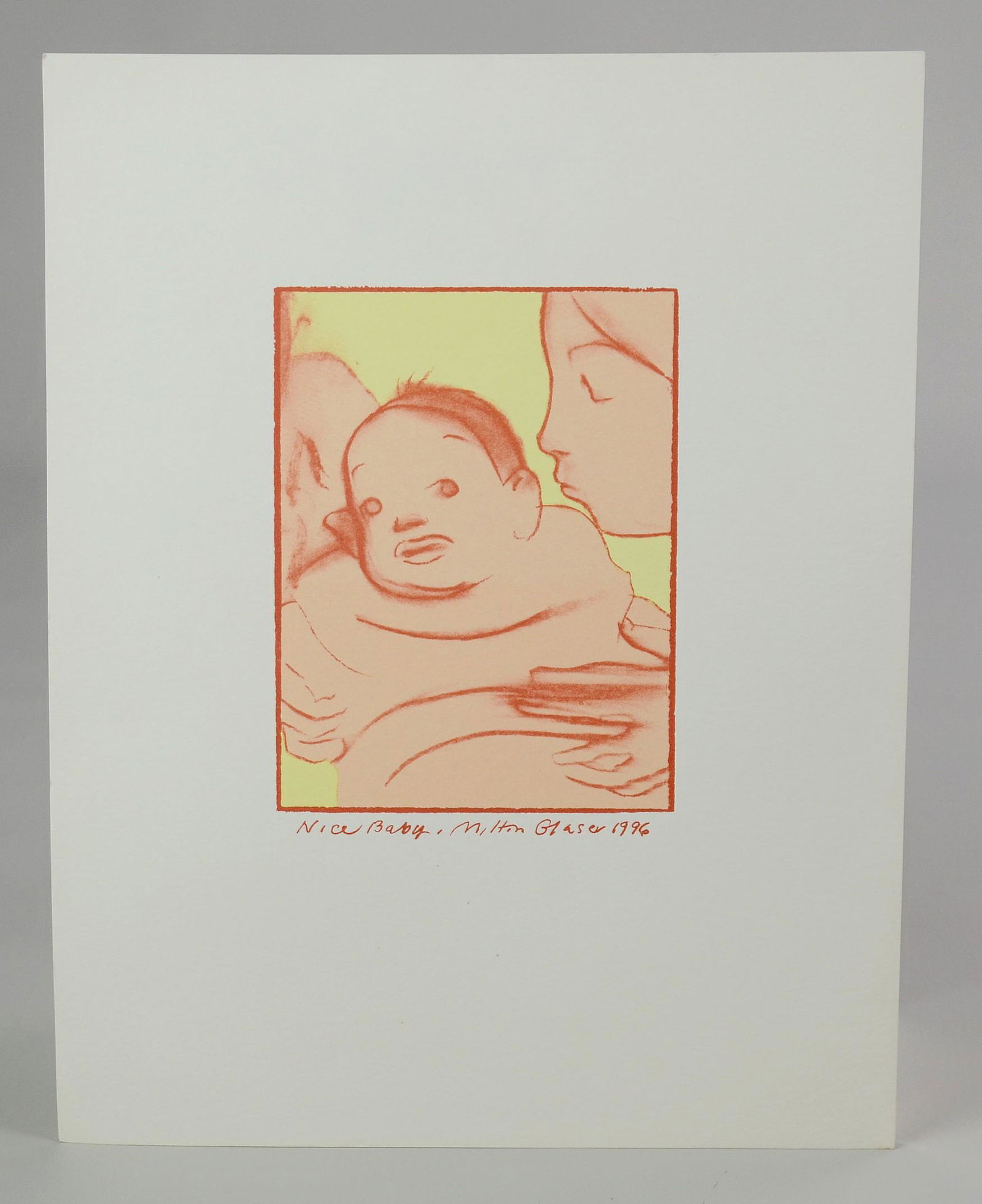 Milton Glaser lithograph "Nice Baby": Milton Glaser (American, born 1929) Lithograph "Nice Baby", produced by the Cooper Union, offset colour lithograph, signed in image "Milton Glaser, 1996, image measures 5-1/2" X 3-7/8", sheet size 11"