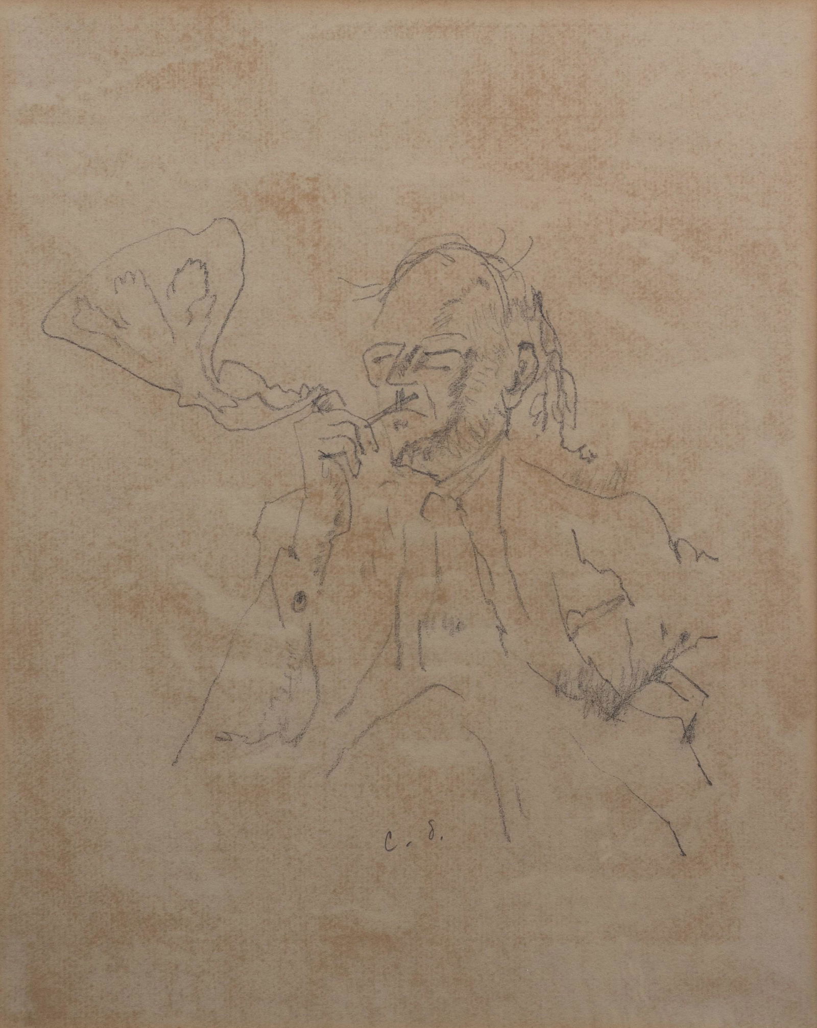 Claes Oldenburg Drawing "Father of the Artist": Claes Oldenburg (American, born 1929) drawing "Father of the Artist", pencil on paper, monogrammed "C.O.", letter on back written from the artist to his brother, acquired from the estate of the artist