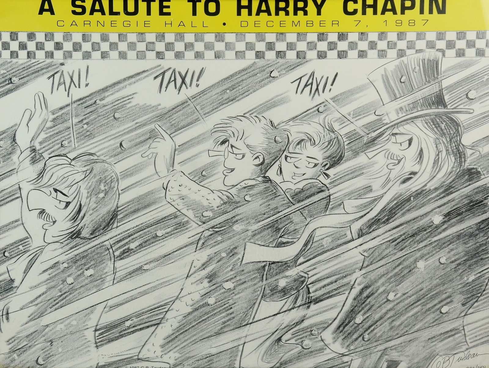 Gary Trudeau Poster "Salute to Henry Chapin": Gary Trudeau Signed Poster "Salute to Harry Chapin", lithograph on paper, signed "J. B. Trudeau", edition 232/250, 18" x 24", very good condition
