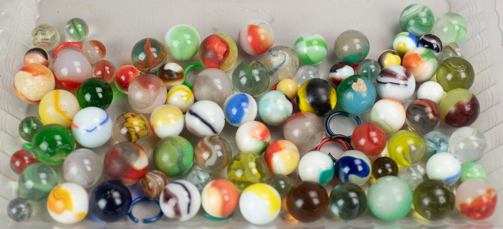 Lot of Marbles and Shooters: Lot of Glass and Agate Marbles and Shooters (Some Damage to Marbles)