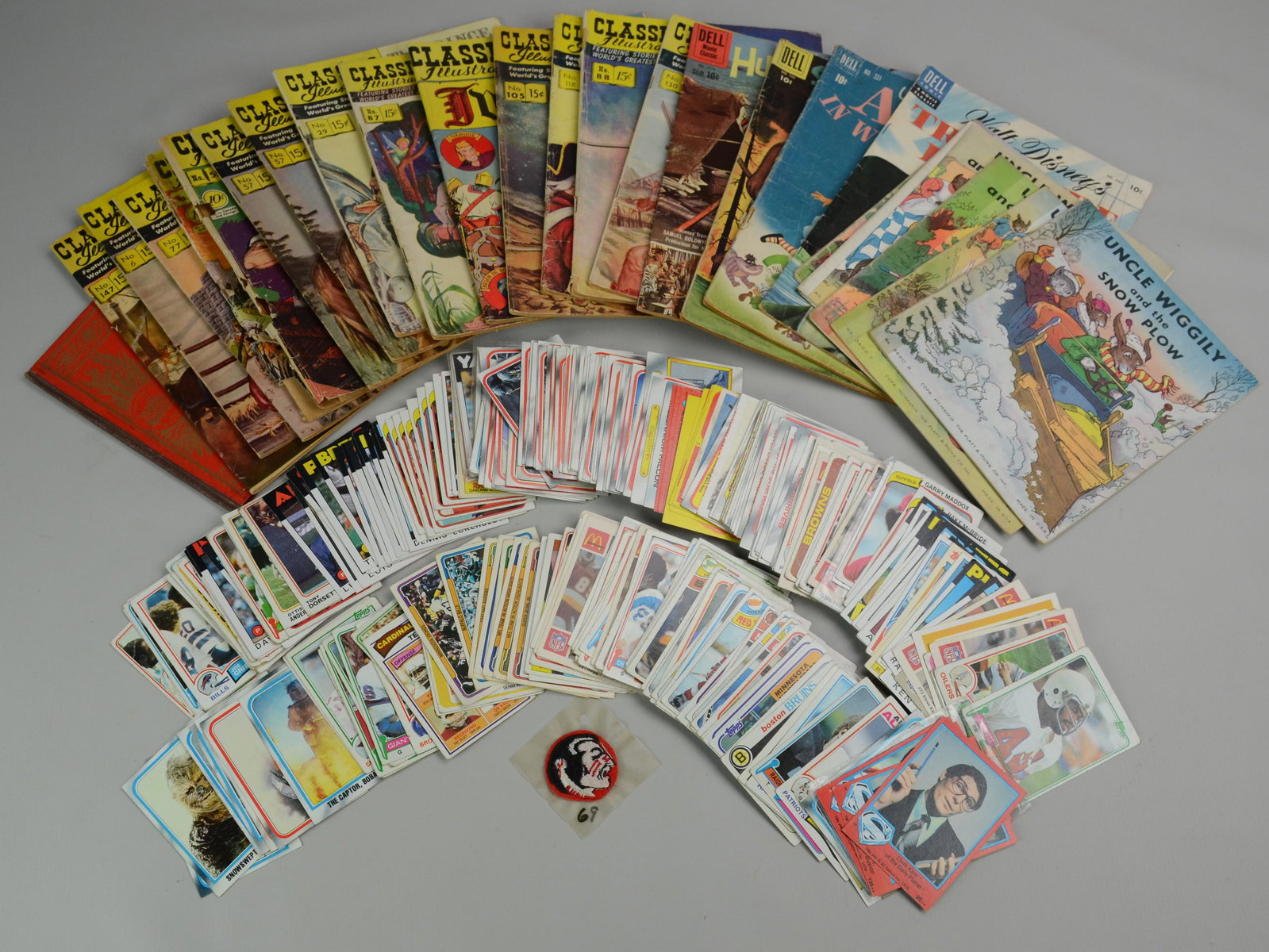 Sports Cards, Comics and Books: Sports Cards: Baseball, Football and Hockey Mostly 1970's -1980's, 1980 Star Wars Cards, (18) Dell Comic Books, (5) Platt and Monk Uncle Wiggily Softback Books