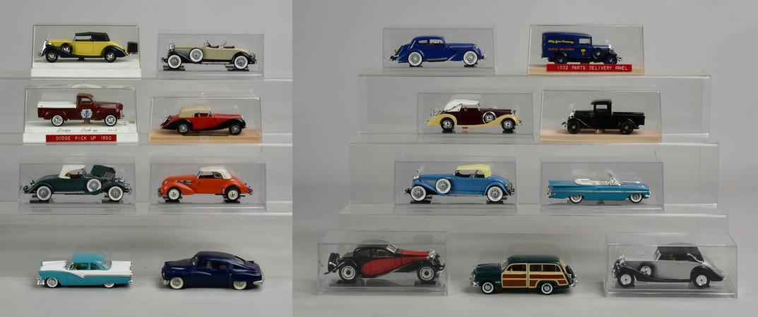 (15)+ Assorted Model Cars: (15)+ Assorted model cars most in plexi case c/o Ford cars, trucks and other assorted makes and models.