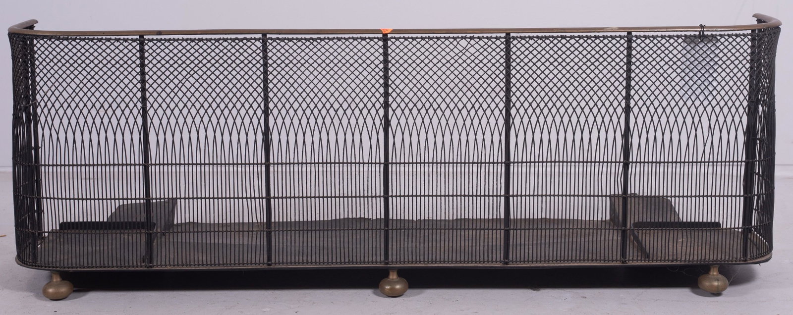 Wire & brass fireplace fender. 19th c: Wire & brass fireplace fender. 19th c, 17-1/2" h x 49" w