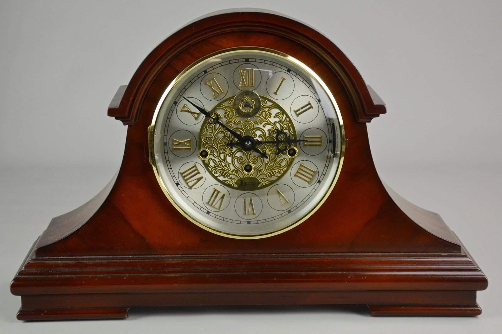 Kieninger Tambour Mantle Clock: Kieninger tambour mantle clock, 9 jewels adjusted, made in Germany, SN 871166, with key, West Chime on 8 rods, running and chiming, 11-1/4" h x 17-3/8" w, working condition