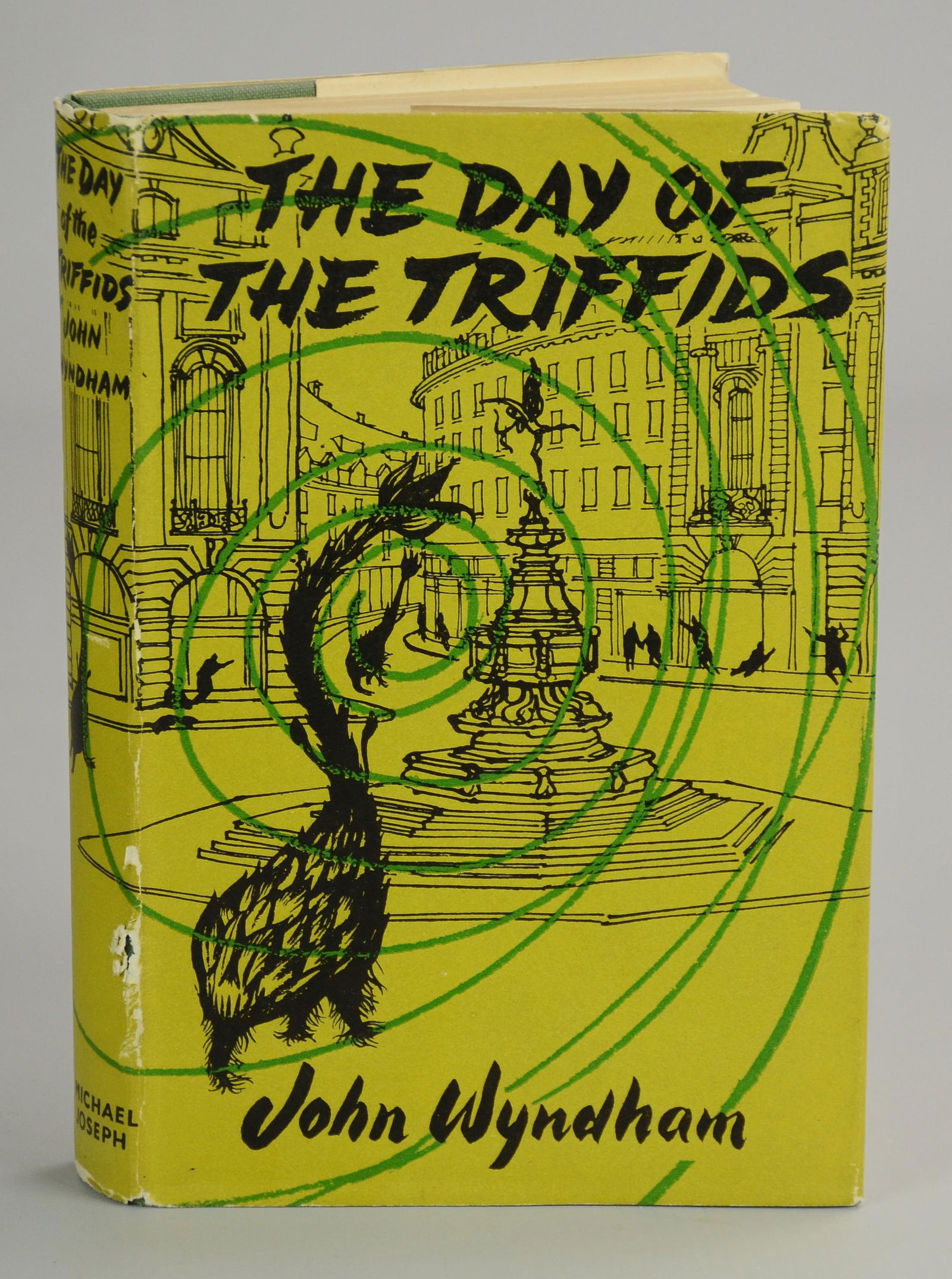 John Wyndham "The Day Of The Triffids": John Wyndham "The Day Of The Triffids" (Michael Joseph, London 1951); first edition, 10s 6d. net, wrapper design by Patrick Gierth. Original dust jacket present and in good condition with rubbing and