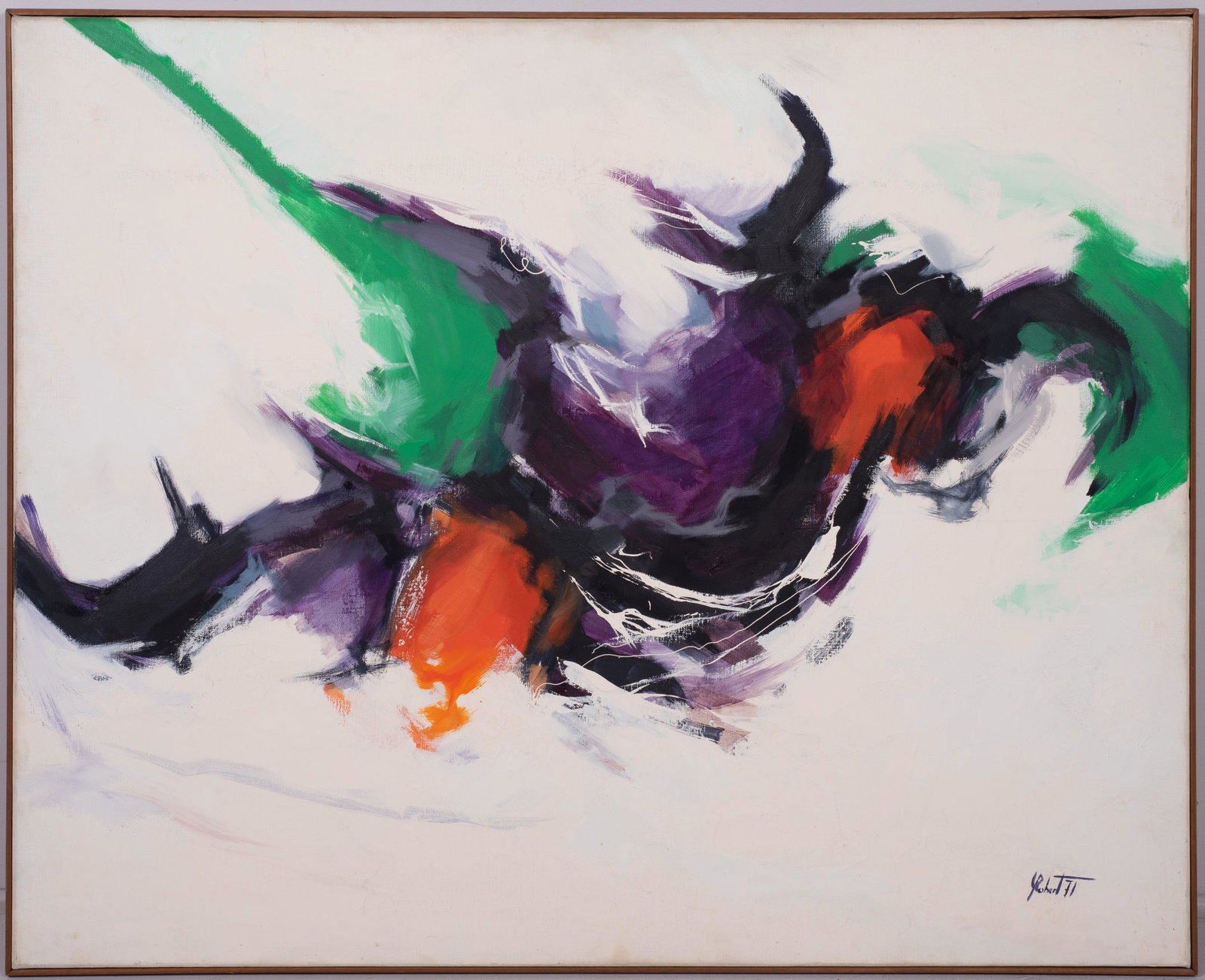 Large Modern Abstract Painting: Large modern abstract painting, oil on canvas, signed "Robert '71", 31-3/4" x 39-1/4", framed 32-1/2" x 40", good condition