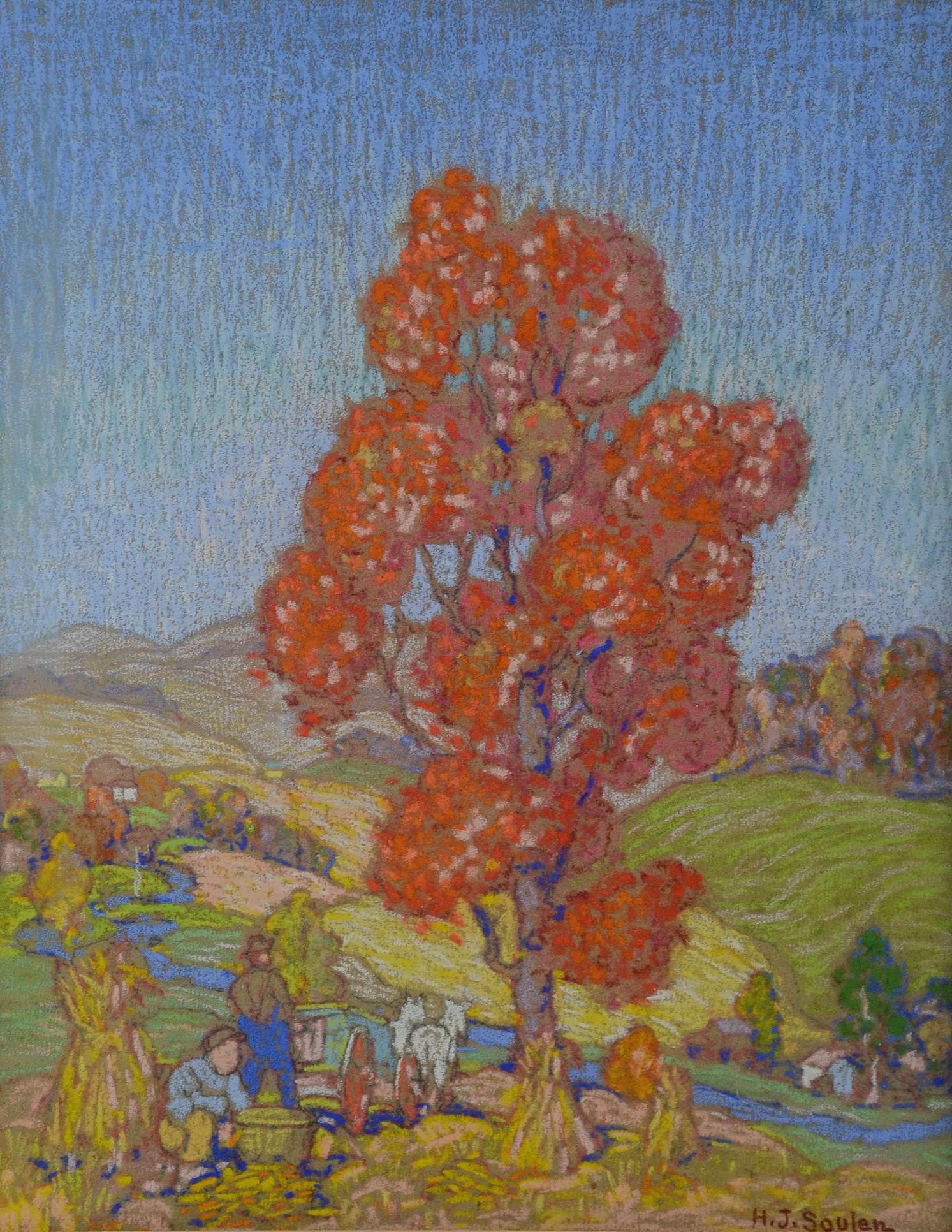 Henry James Soulen Study for Ptg " harvest Time": Henry James Soulen (American, 1888-1965) study for painting " harvest Time", pastel on paper, signed " h. J. Soulen", 14" x 11", framed size 21" x 17", good condition. All Soulen works in this sale we