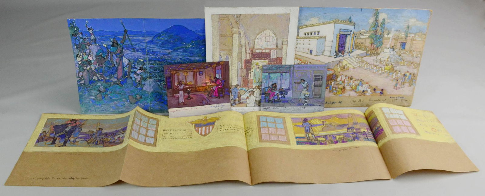 Henry James Soulen (6) Illustration Sketches: Henry James Soulen (American, 1888-1965), (6) Illustration sketches including study for mural, various medium, (4) signed " h. J. Soulen", (3) with estate stamp, largest measures 9" x 12", fair to goo