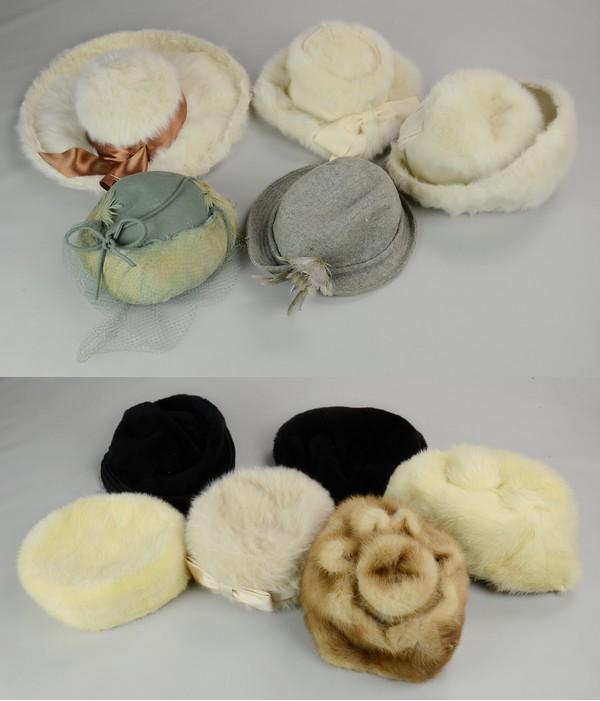 (11) Vintage Fur and Wool Hats: (11) Fur and wool hats c/o Saks Fifth Avenue, Lord and Taylor, Amy NY, The Blum Store, Lorie and more. Comprised of mink, rabbit and wool. Please note fur items can not be shipped out of the country.