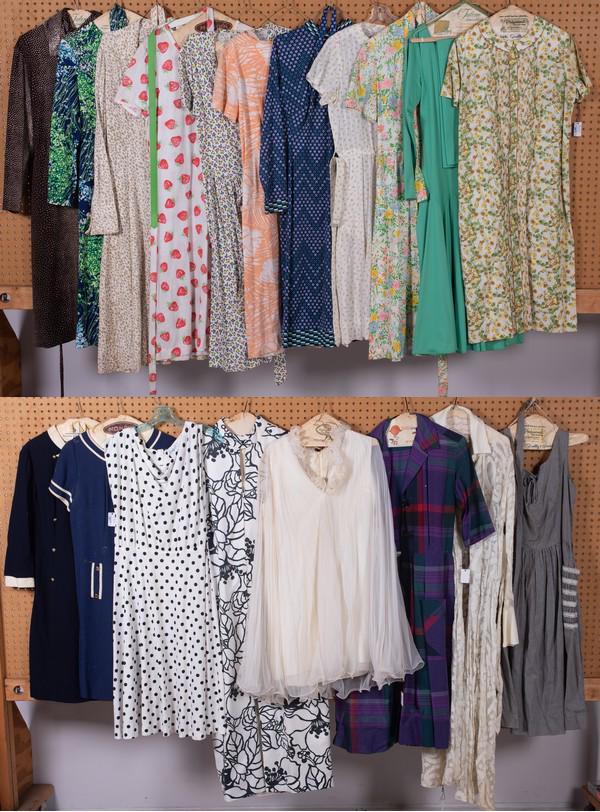 (18) 60's and 70's Printed Dresses: (18) 60's and 70's printed dresses c/o Miss Elliette, Dynasty, Bonny Briar, Dorothy Bullitt, Marek, Schrader Sport, Jamison, Saks Fifth Avenue and Diane Von Furstenberg. Most M/L.