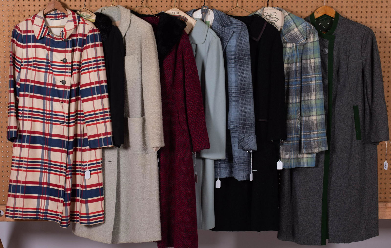 (9) Vintage 60's Winter Coats: (9) Vintage 60's winter coats c/o Pendleton overcoat, Loden wool overcoat, Blum Store wool overcoat, Italian wool overcoat, The Needle Craft robins egg blue overcoat, Lord and Taylor raspberry wool an