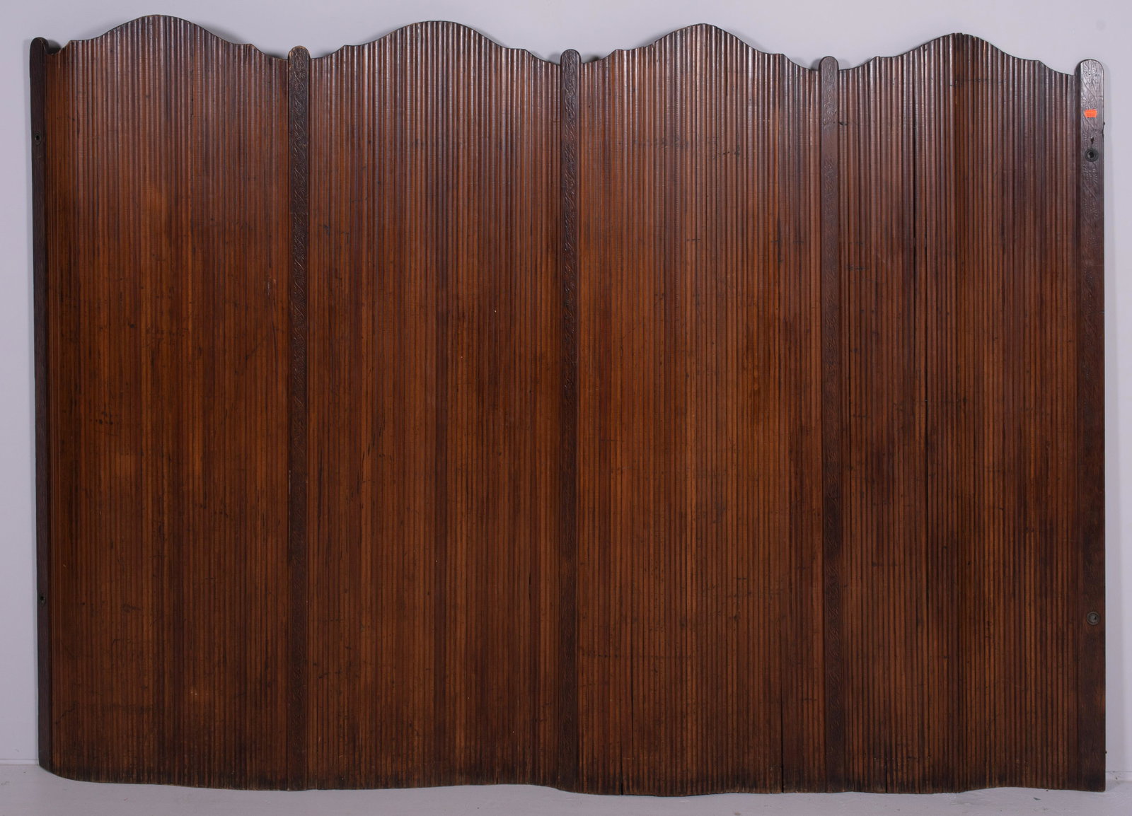 Tambour form wood screen in the manner of Alvar Aalto: Tambour form wood screen in the manner of Alvar Aalto, 69-1/4" h x 98"l
