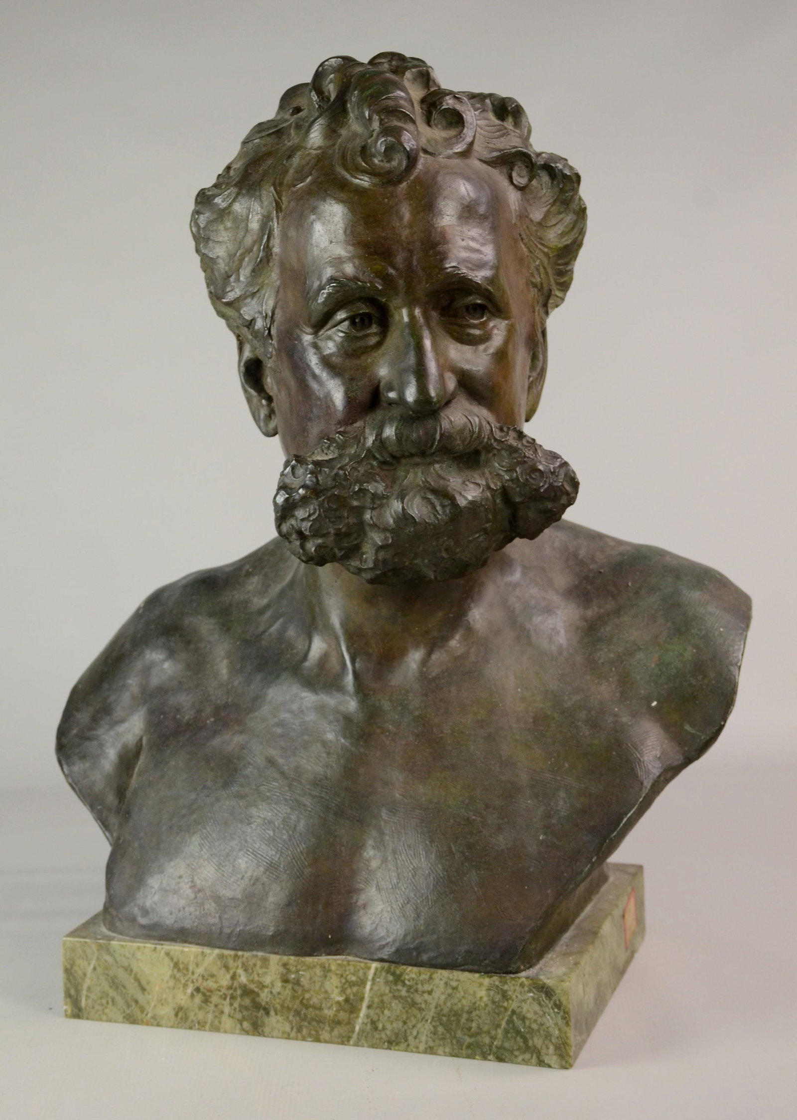 Joseph Kratina Bronze Bust of Hudson Maxim: Joseph Kratina (Czech American 1872-1953) Bronze Bust of famed inventor Hudson Maxim, Bronze with original patina on verdigris marble base, signed J.M. Kratina 1911, measures 23-18 1/2 x 11 1/2 Very g
