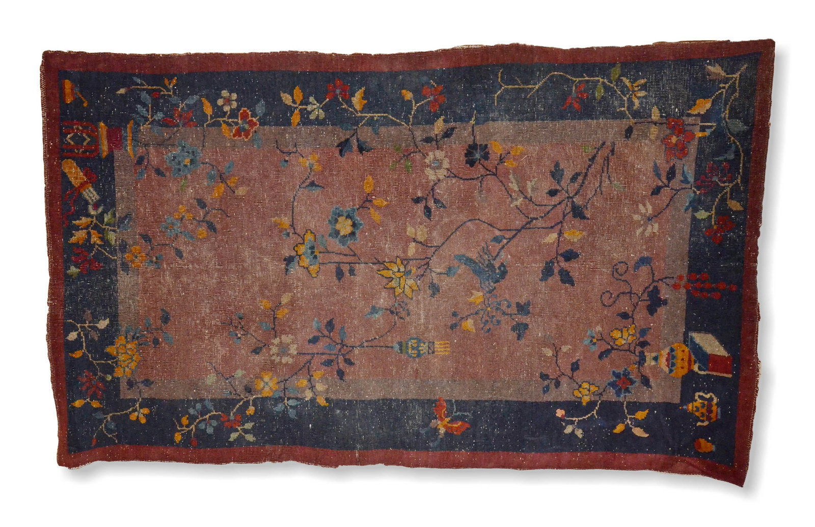 4'0" x 6'9 Chinese throw rug: 4'0" x 6'9 Chinese throw rug, worn