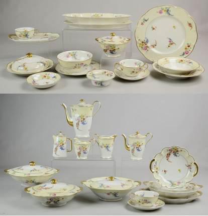 (157) Pcs Haviland Limoges Gladiola Dinnerware: (157) Pcs Theodore Haviland Limoges porcelain dinnerware, Gladiola pattern, c/o 11 dinner plates, 6 salad plates, 12 B&B plates, 12 fruit bowls, 12 soup bowls, 11 cereal bowls, 12 ice cream bowls, 10 