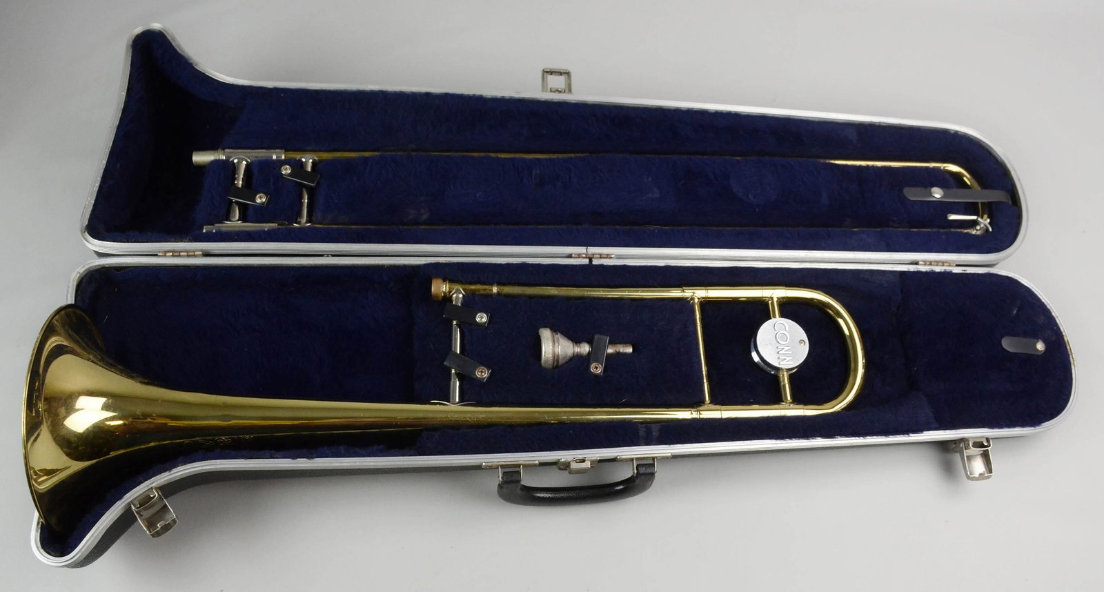Conn Director Slide Trombone: Conn Director slide trombone, SN 16H GL770552, with mouthpiece & case, some dents & scratches