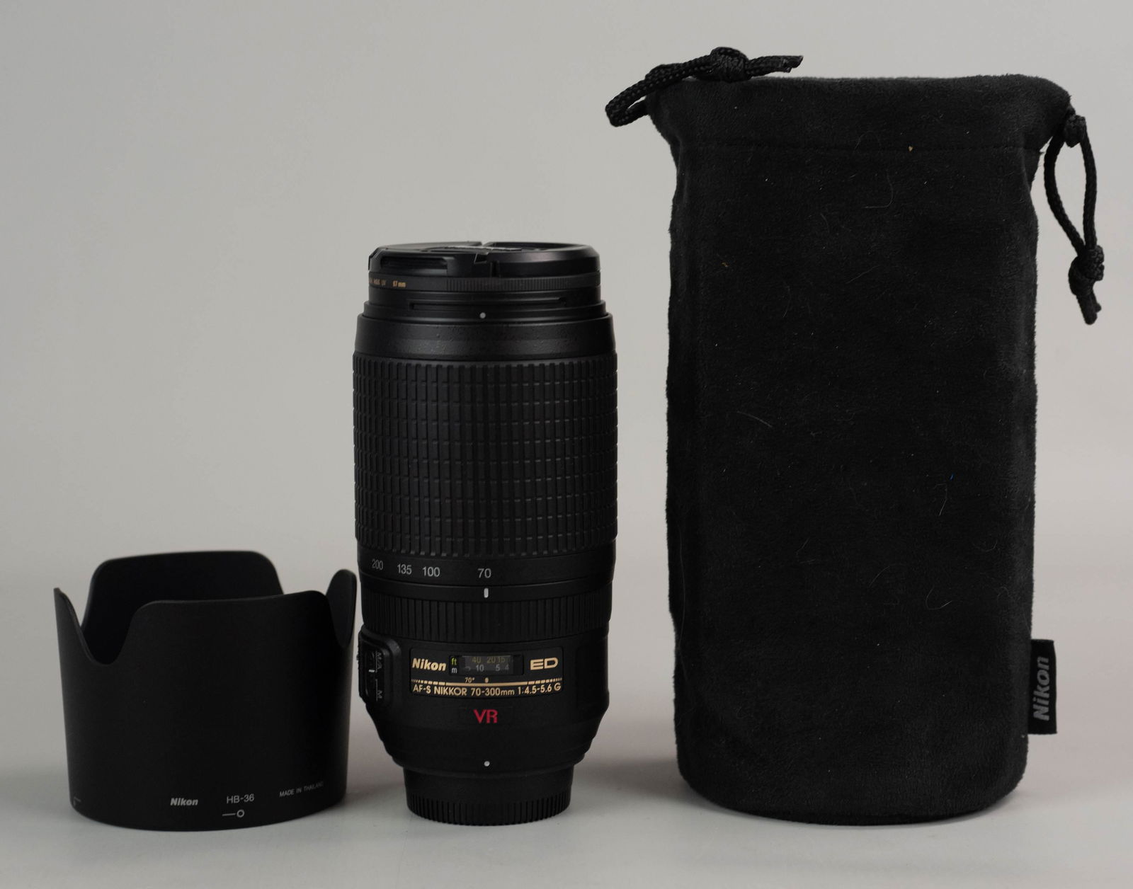 Nikon AF-S VR Zoom Nikkor 70-300 f/4.5-5.6G IF-ED lens: Nikon AF-S VR Zoom Nikkor 70-300 f/4.5-5.6G IF-ED lens in like new condition. Includes suede drawstring bag and lens hood.