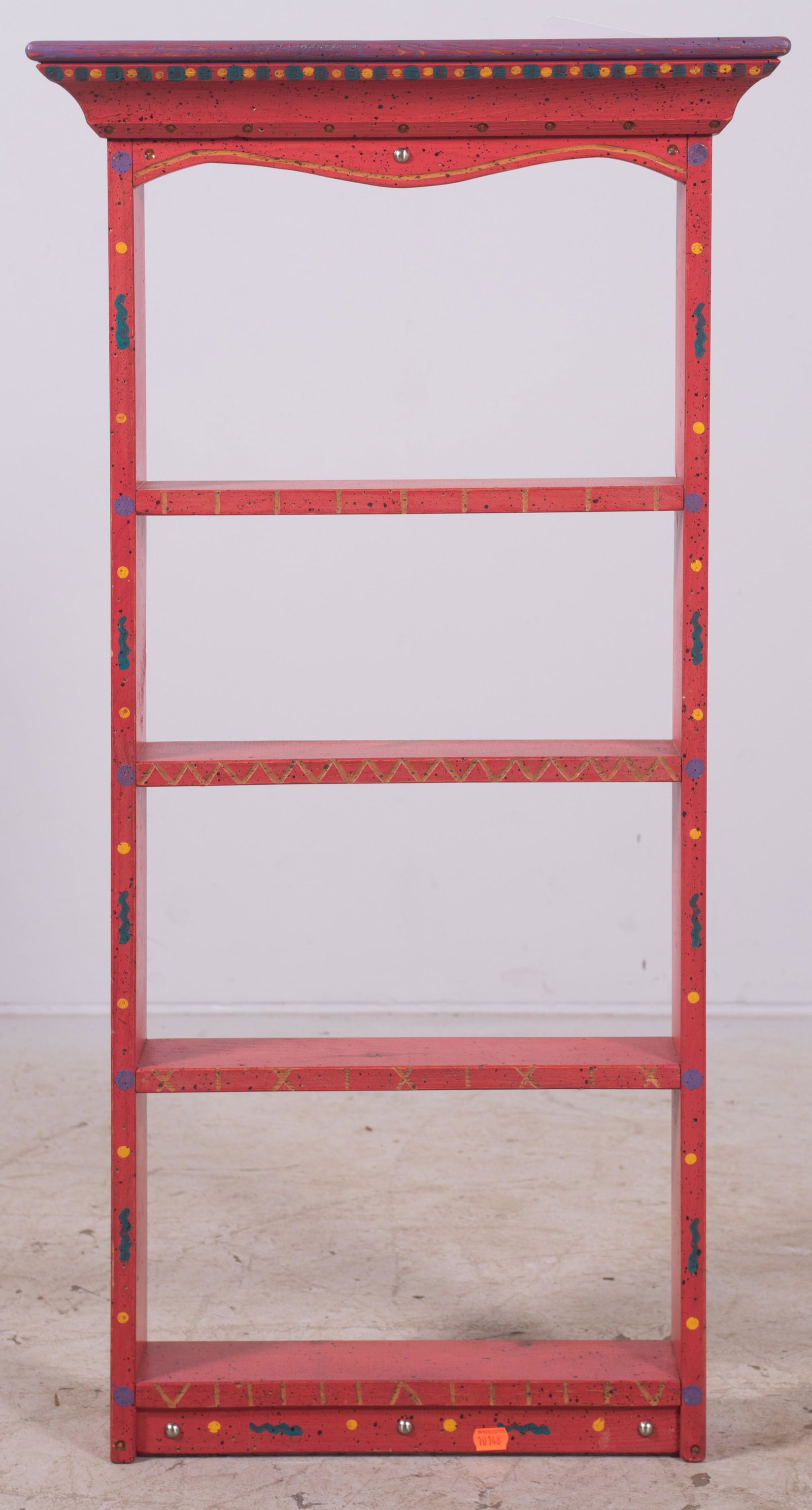 Memphis style paint decorated pine hanging etagere: Memphis style paint decorated pine hanging etagere, 41-1/2" h x 21-1/2" w