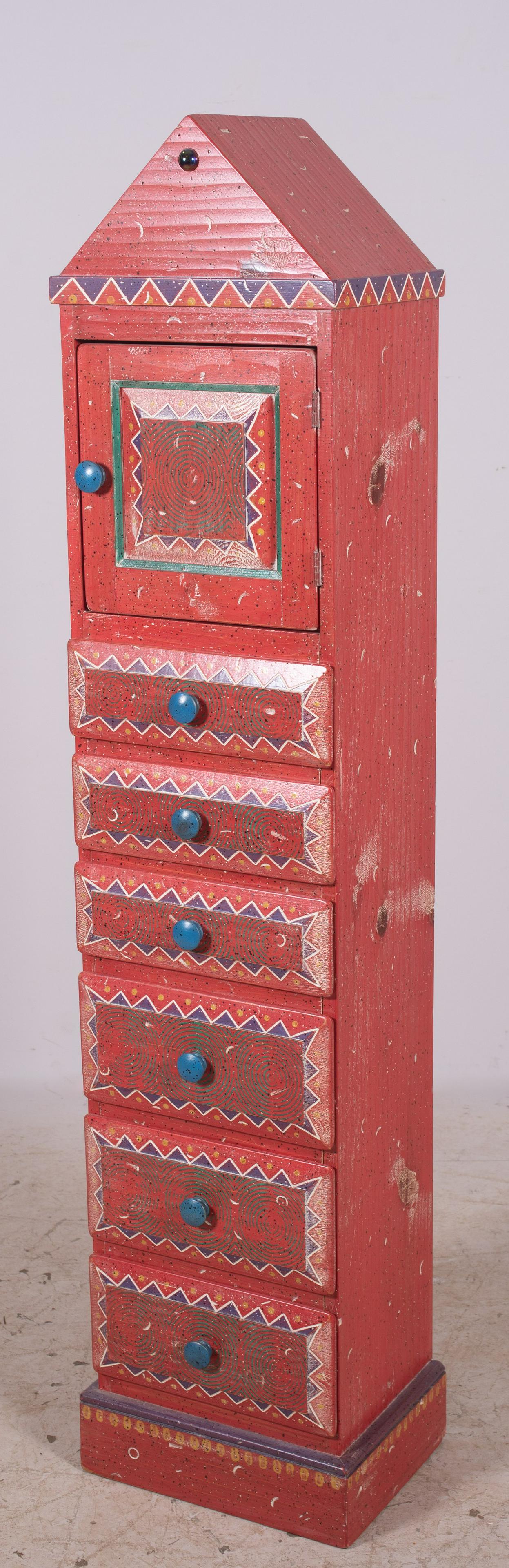 Memphis style paint decorated pine lingerie chest: Memphis style paint decorated pine lingerie chest by David Marsh, 68" h x 15-1/2" w x 16" d