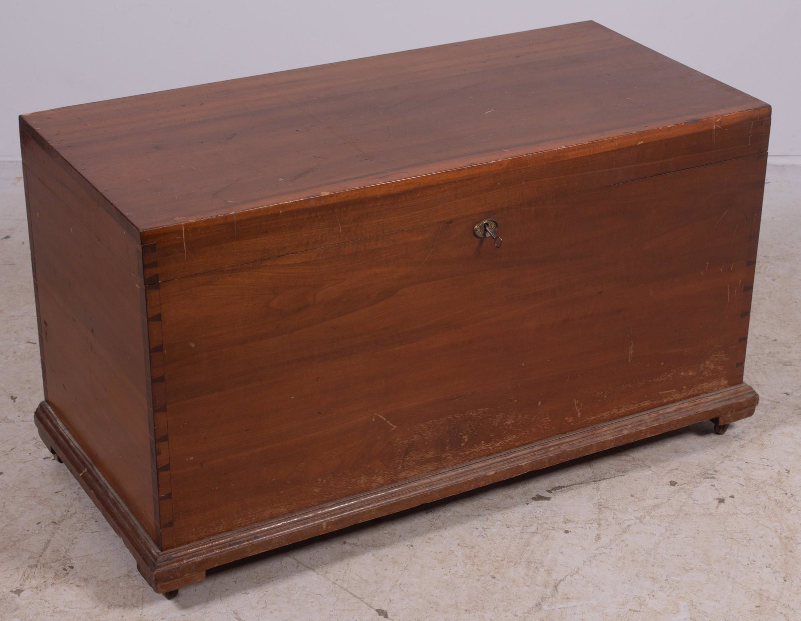 Cherry dovetailed blanket chest: Cherry dovetailed blanket chest, 24" h x 42" w x 20" d, wear to finish and scratches