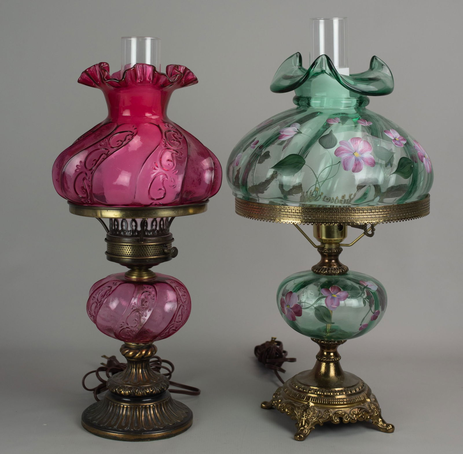 (2) Electrified Glass Oil Lamps Mar 17, 2020 William Bunch Auctions