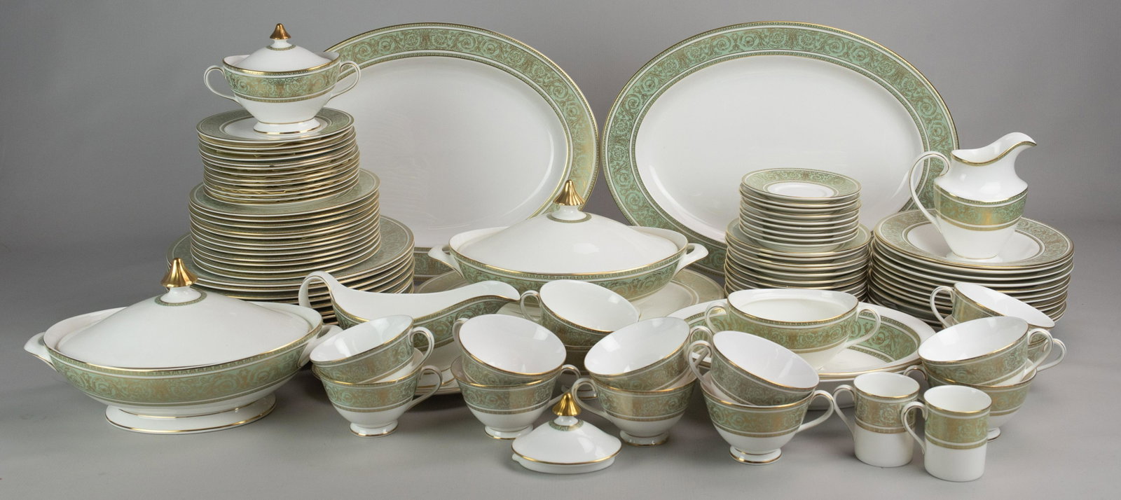 (102) Pcs Royal Doulton: (102) Pcs Royal Doulton in 'English Renaissance' c/o (12) dinner plates, (12) salad plates, (13) b and b plates, (12) soup bowls, (14) teacups, (15) saucers, (2) demitasse cups, (9) demitasse saucers,