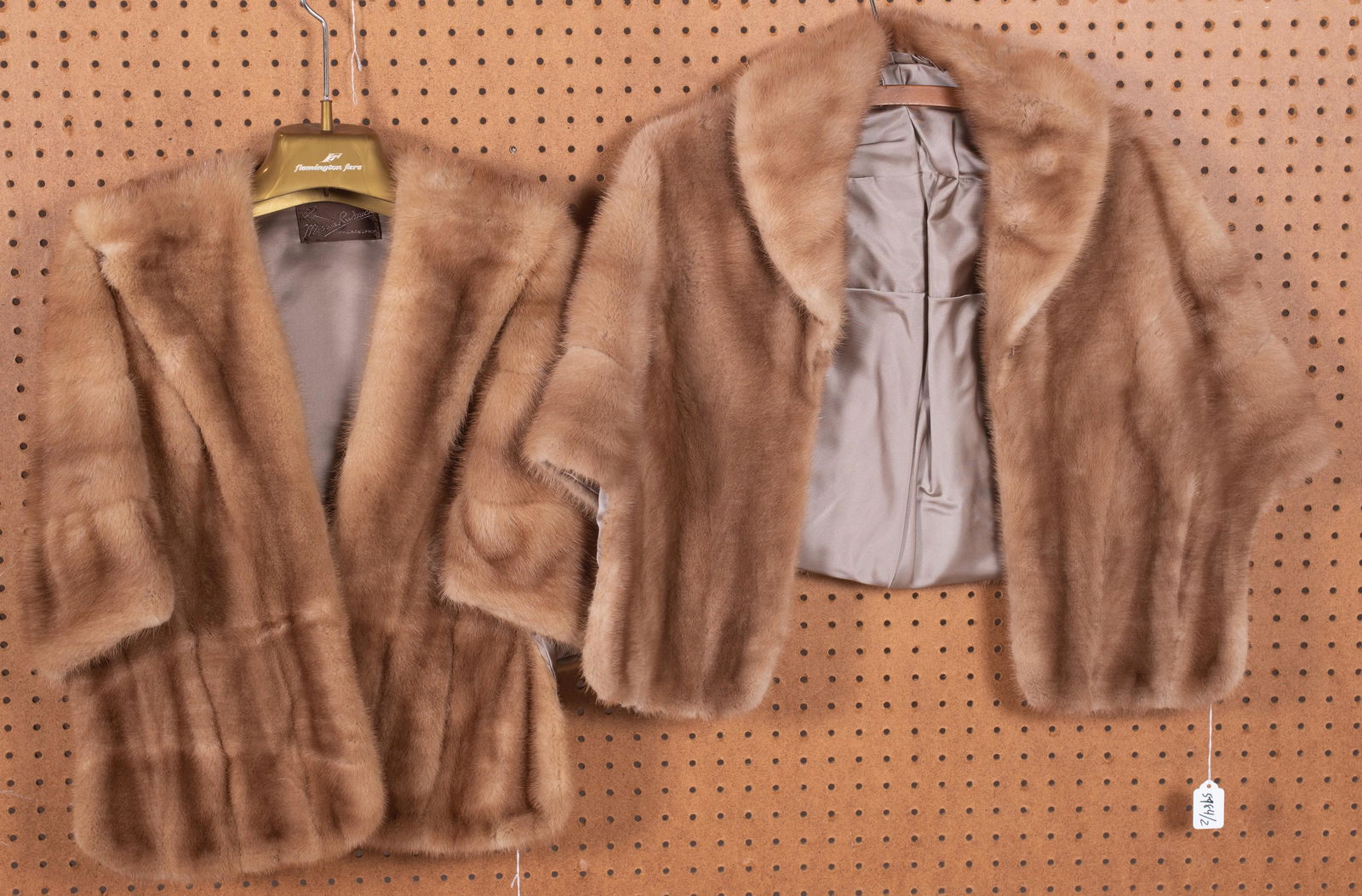 (2) Sand Colored Mink Stoles: (2) Sand colored mink stoles, satin lined. Please note fur items can not be shipped internationally.