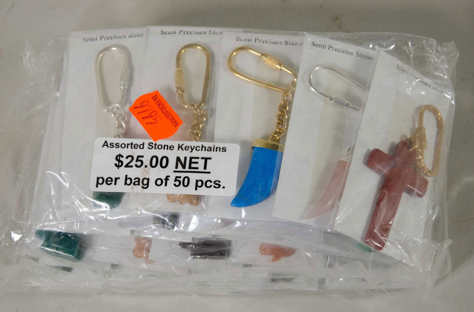 (50) Assorted Stone Keychains: (50) Assorted stone keychains