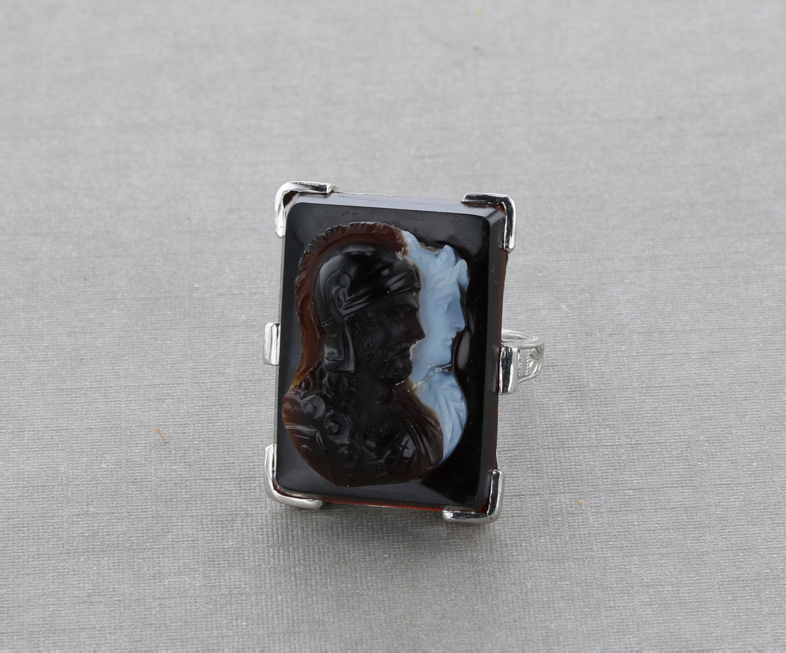 Platinum Carved Agate Ring (1 of 2)
