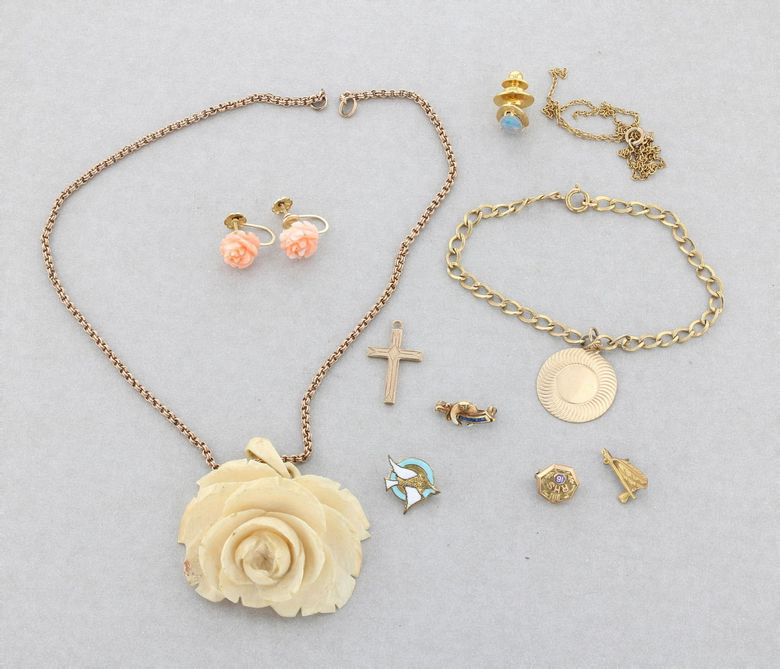 Gold Jewelry, Pin, Bracelet and Earrings (1 of 1)