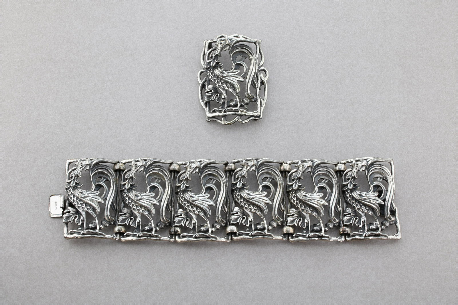 Vintage Napier Panel Rooster Bracelet and Brooch (1 of 2)