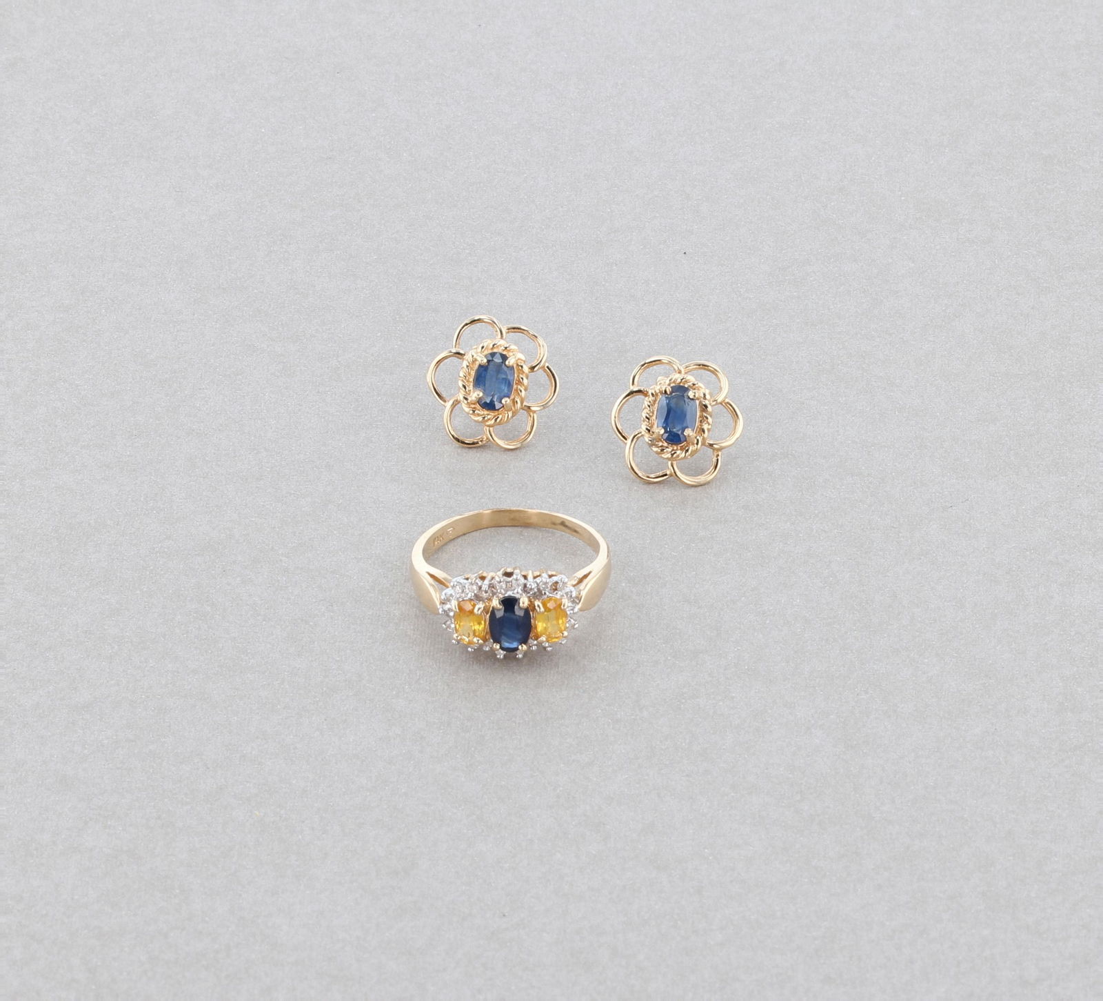 (2) 14K Sapphire Earrings and Ring Set (1 of 1)