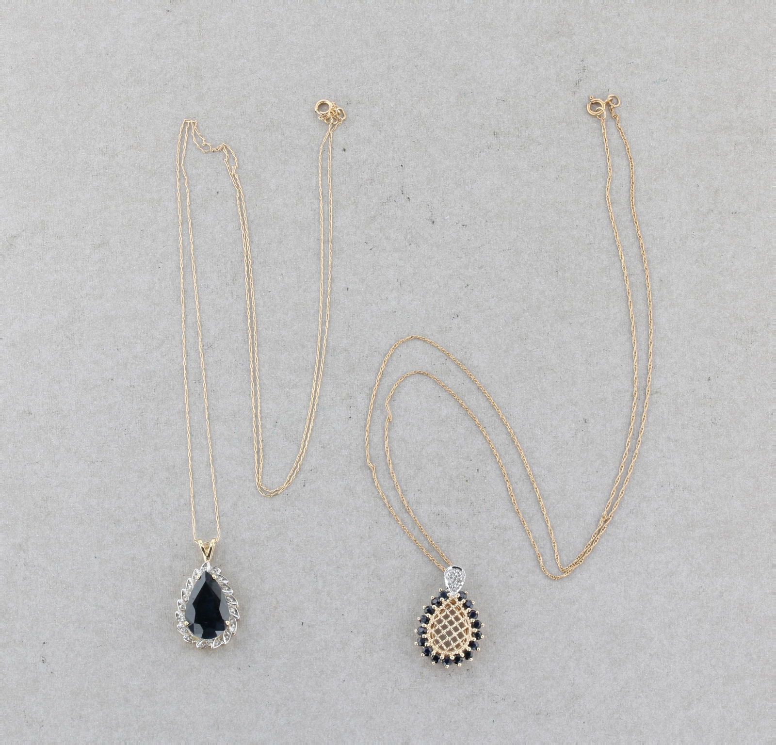 (2) Yellow Gold Sapphire and Diamond Necklaces (1 of 1)