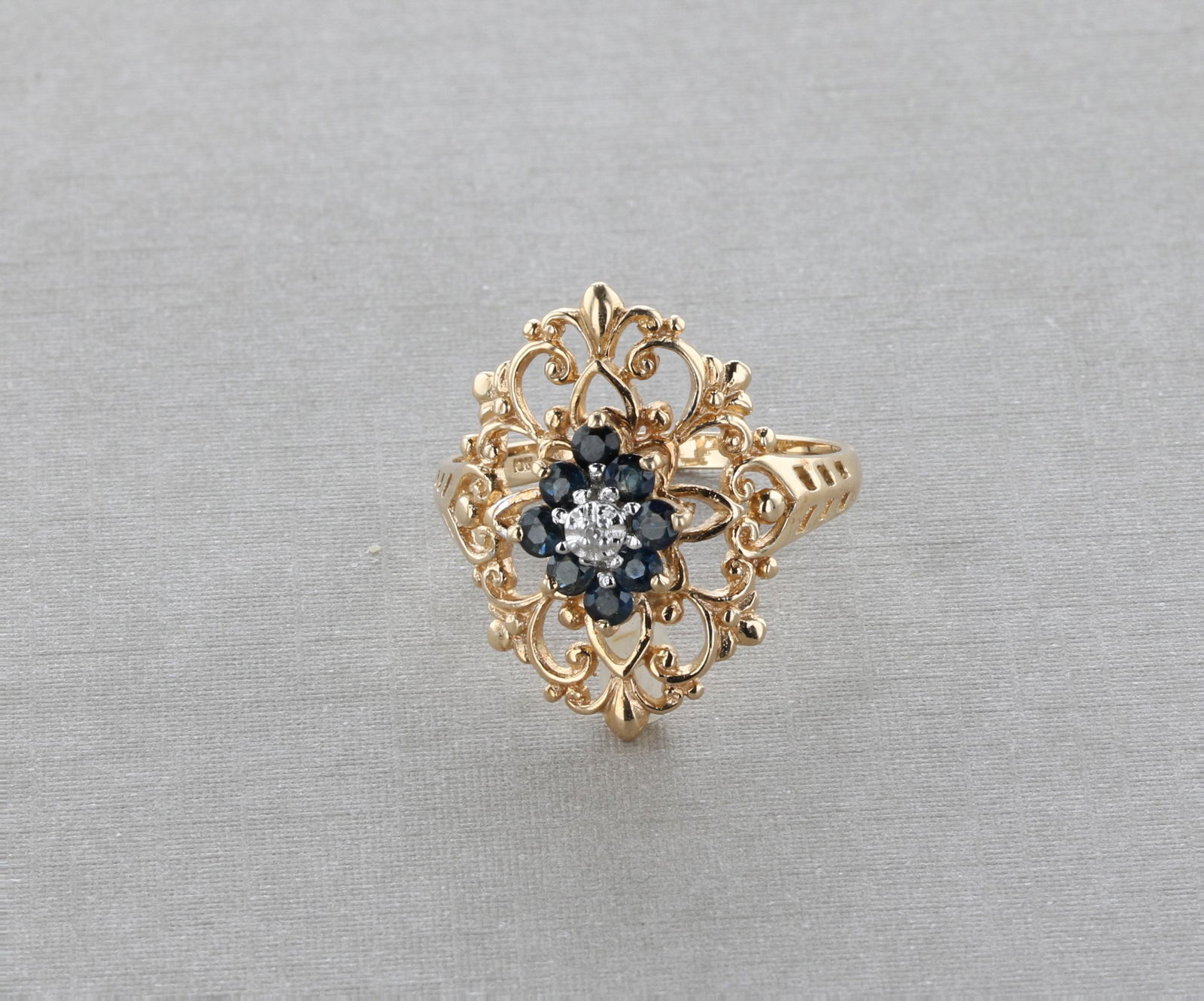 10K Yellow Gold Sapphire Scroll Cut Out Ring (1 of 1)