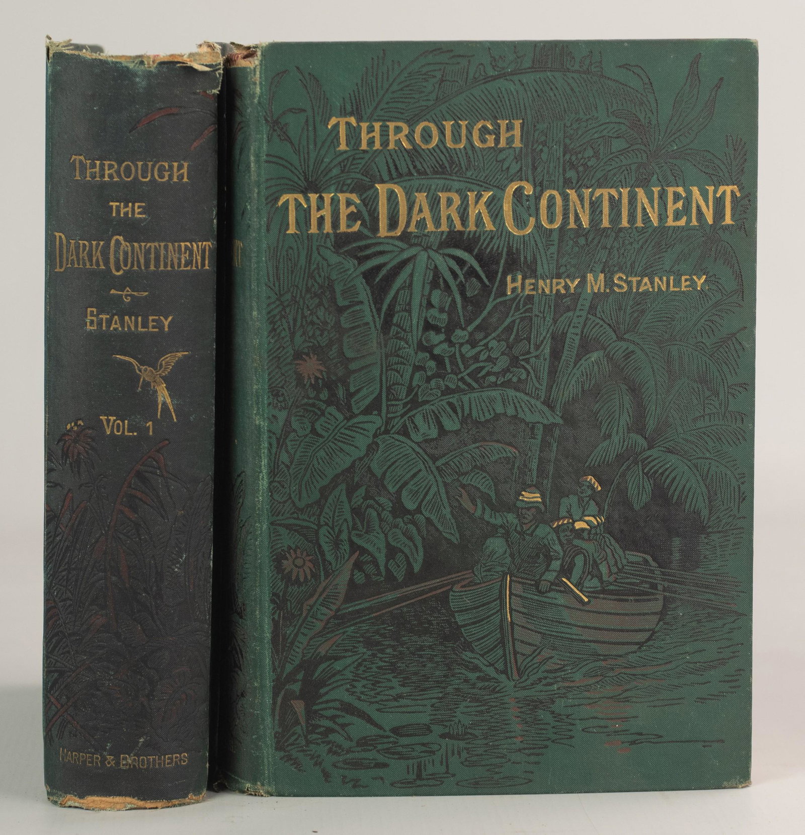 Henry M. Stanley "Through The Dark Continent" Vol I &: Henry M. Stanley "Through The Dark Continent" Volumes I & II, complete with both maps (Harper, New York 1879); original pictorial cloth bindings both loose and worn, maps found in rear pockets are bot