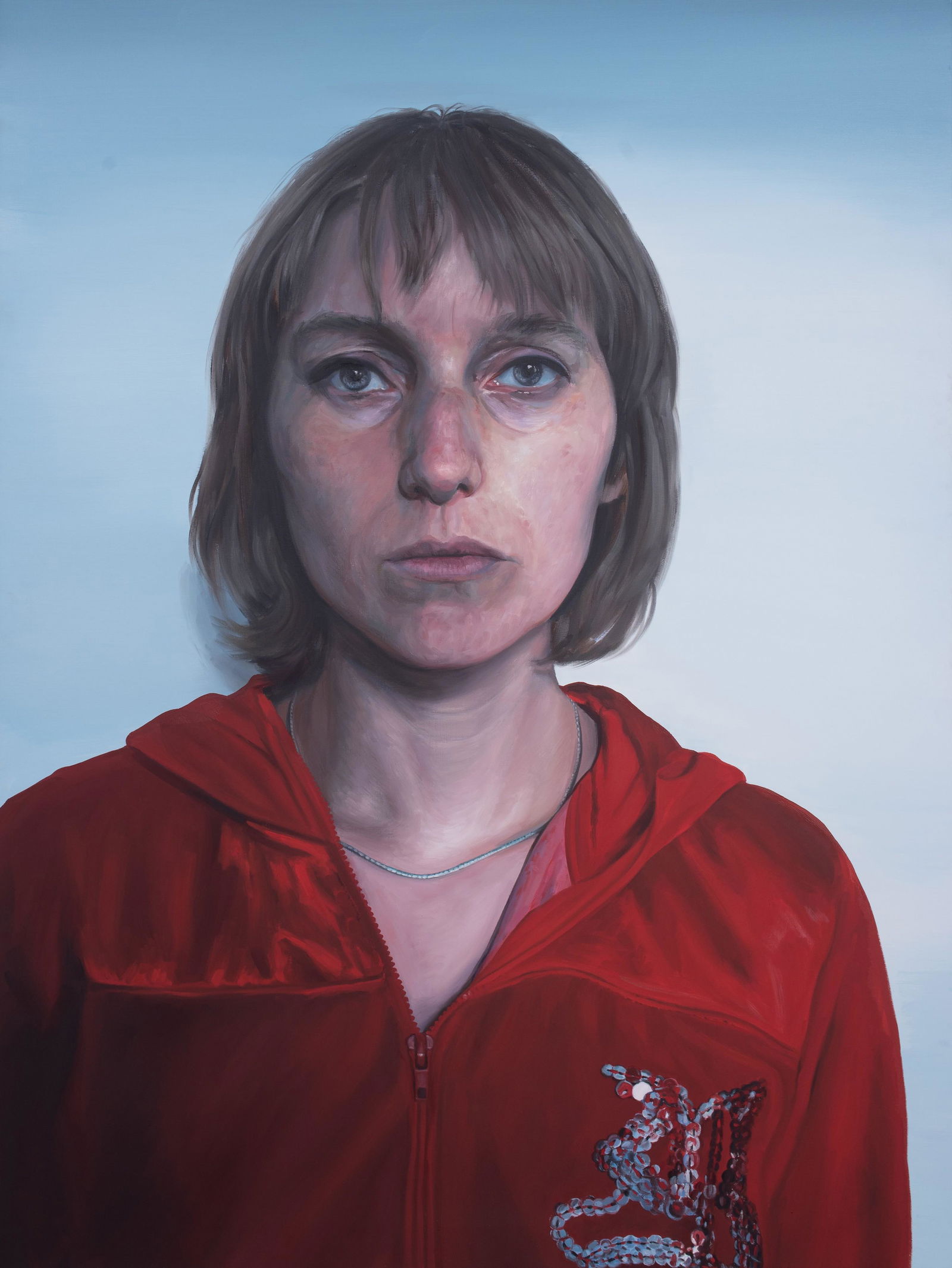 Cindy Wright Self Portrait Painting: Cindy Wright (Belgian, b 1972) Self-Portrait Painting 2004, acrylic on canvas, signed on reverse, 71" x 53", very good condition