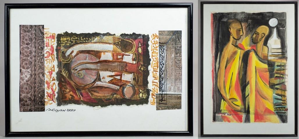 Raja Segar (2) Paintings: Raja Segar (Sri Lanka, b 1951), (2) paintings, "Tibetan Monks", watercolor on paper, signed "Segar 1998", 29" x 20" sight; "Lord Ganesh", mixed media on paper, signed "Segar 1999", 16-1/2" x 11-3/4" s