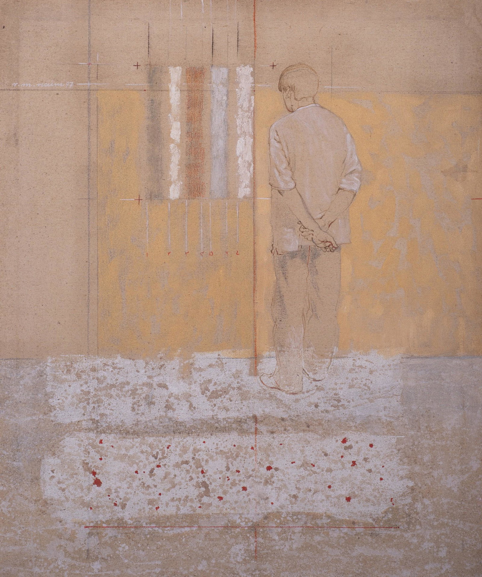 R M Naeem Modern Painting "Observer": R M Naeem (Pakistan, b 1968) modern painting "Observer", acrylic on canvas, signed "R. M. Naeem", 36" x 30", framed 39-1/2" x 33-1/2", very good condition