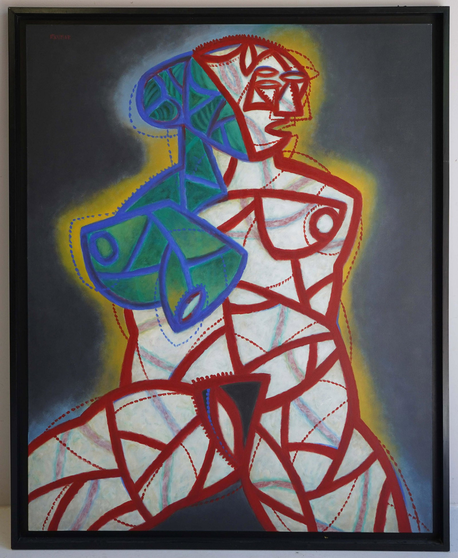 R Kumar Painting "Picassoesque Nude": R Kumar, 20th-21st C Pakistani painting "Picassoesque Nude", oil on canvas, signed "R Kumar", 60" x 48", framed 64" x 52", very good condition
