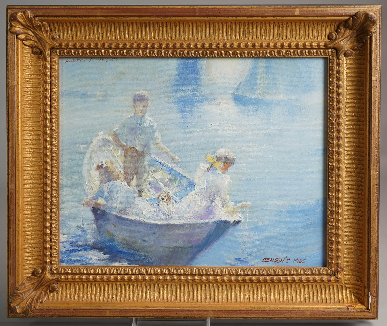 Robert P Davis Painting "Benson's Kids": Robert P Davis, 20th C American painting "Benson's Kids", oil on canvas, signed "Robert P Davis '89", 11" x 14", framed 16" x 19"