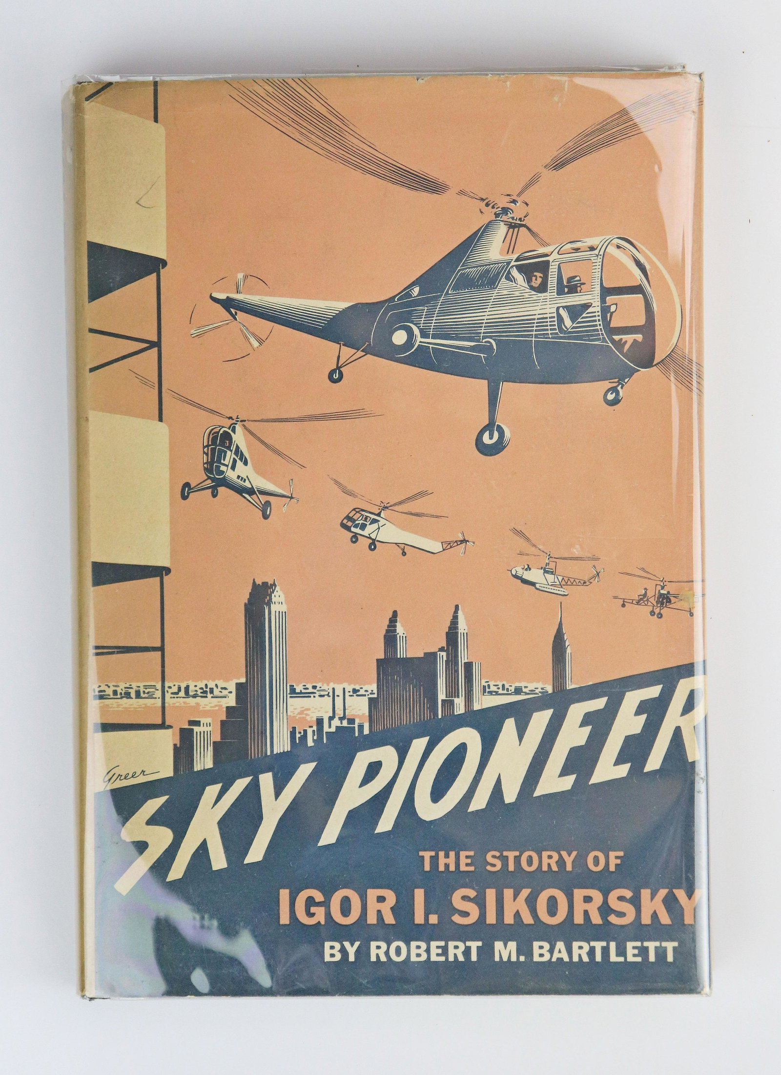 Igor Sikorsky signed "Sky Pioneer" 1947: Robert M. Bartlett "Sky Pioneer , The Story of Igor I. Sikorsky" (Scribners, New York 1947); First Edition with original dust jacket in protective sleeve, signed presentation copy reading "To Miss Mar