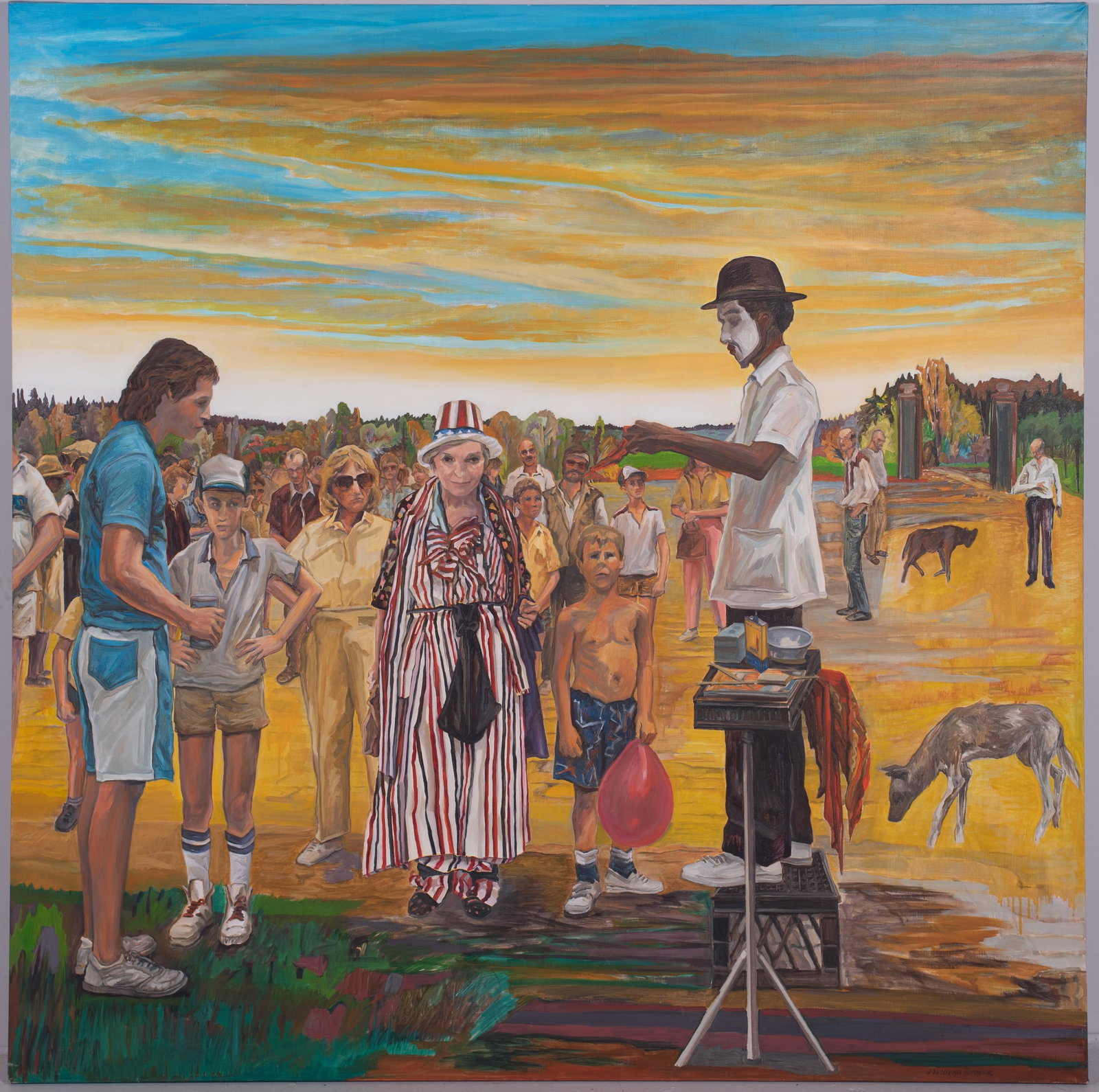 Janet Sullivan Turner "Philadelphia Fourth of July": Janet Sullivan Turner (American, b 1935) PA artist, "Philadelphia Fourth of July", oil on canvas, signed "J Sullivan Turner, 60" x 60", very good condition; provenance: from the estate of the artist