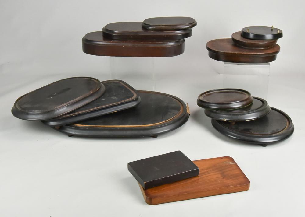 (10)+ Sculpture and Clock Bases: (10)+ Sculpture and clock bases in wood and ebonized wood construction, 5" through 18" L
