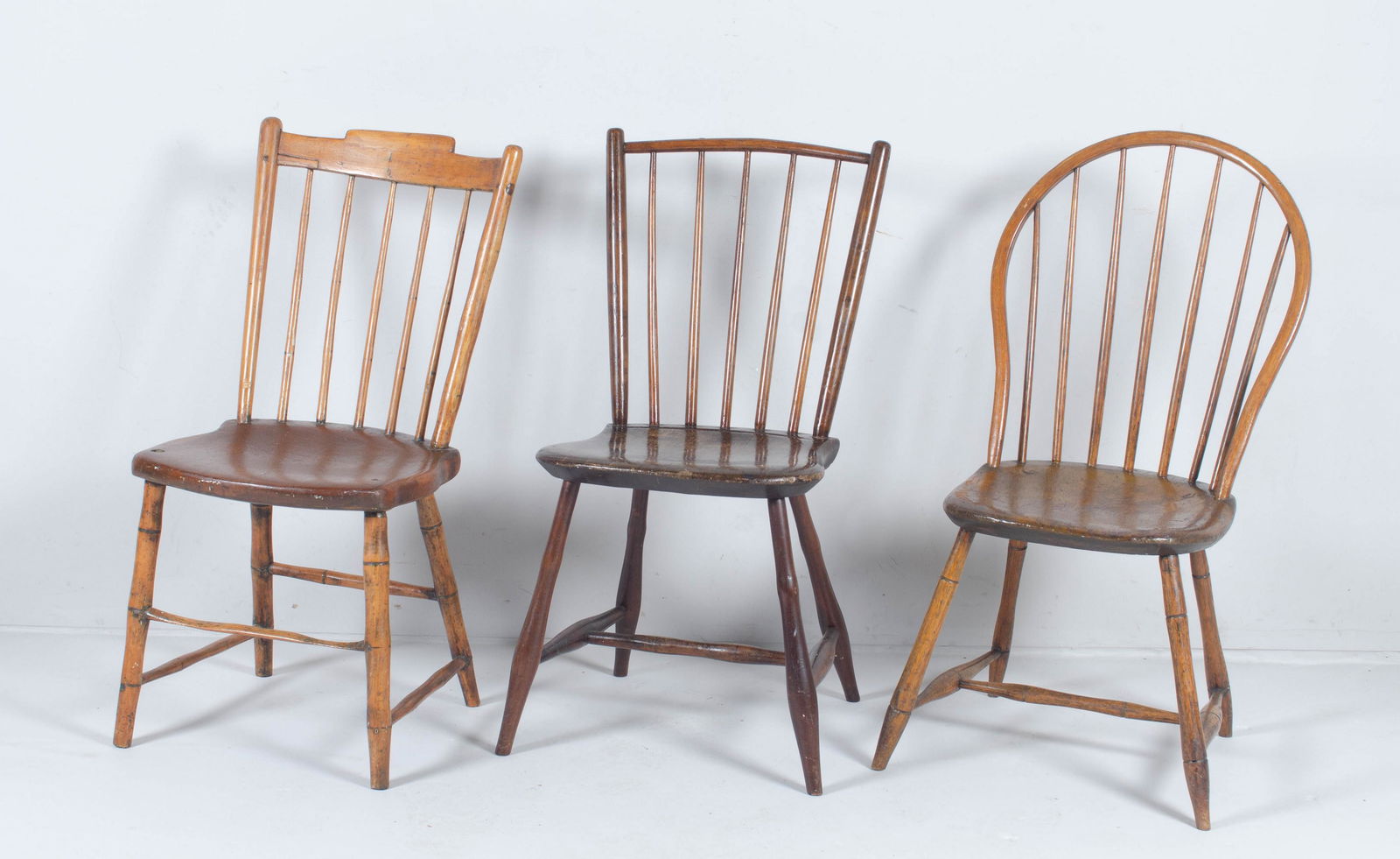 (3) bamboo form Windsor chairs: (3) bamboo form Windsor chairs, 35" h x 15" w