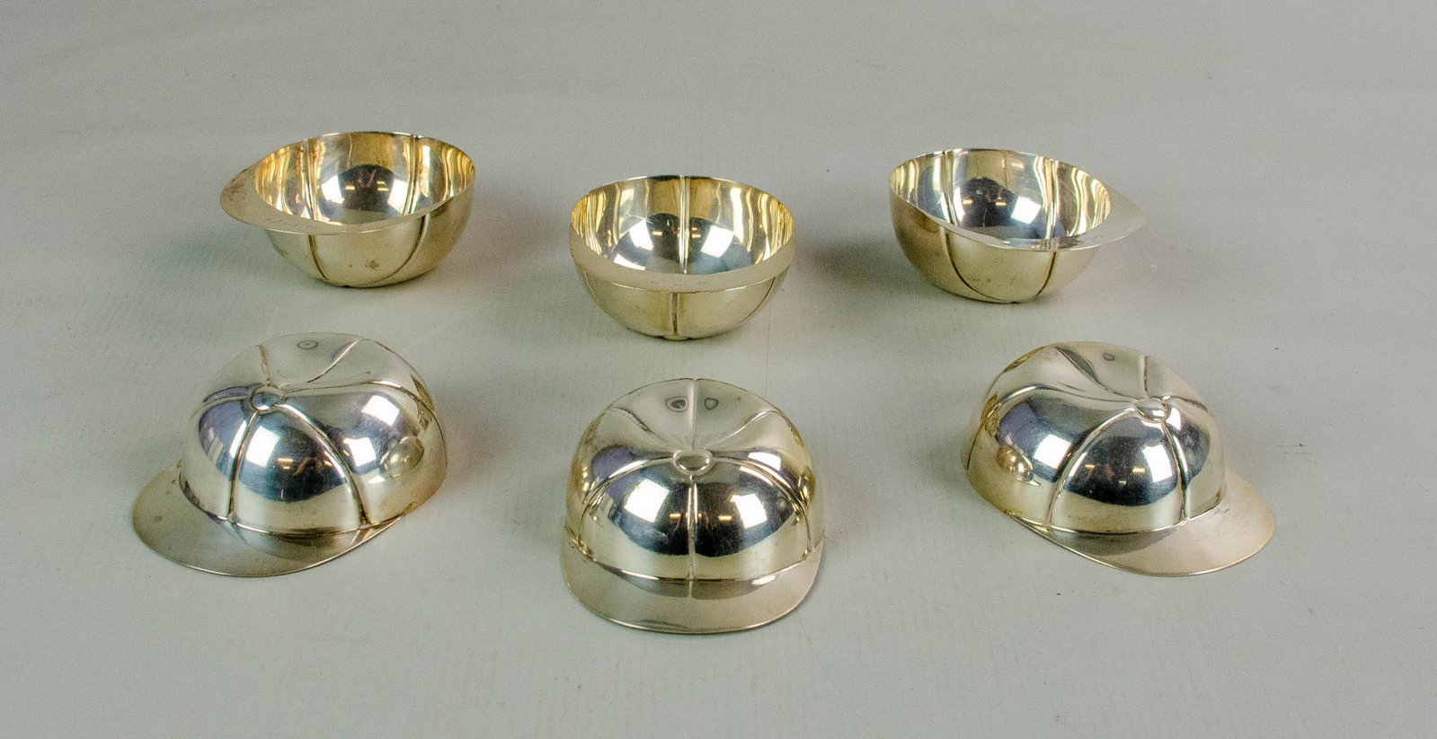 (6) Caldwell Sterling Jockey Hat Sherbets: (6) Caldwell sterling jockey hat sherbets, J.J.S engraved at hat rim, 3-5/8" L, 1-1/4" h, 9 T.O