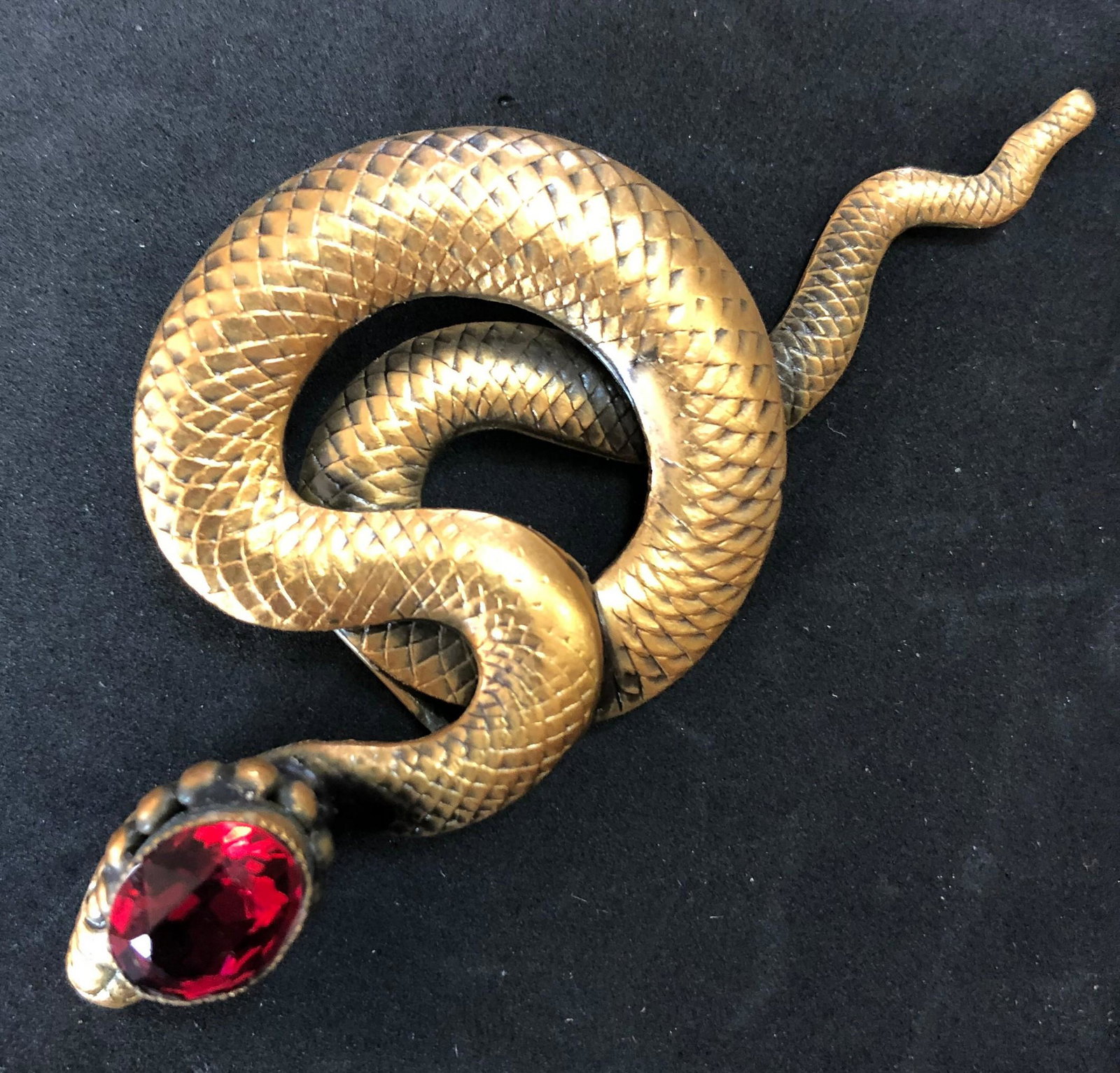 Joseff Hollywood Snake Pin: Joseff Hollywood Snake Pin, ruby colored stone head, 3" H