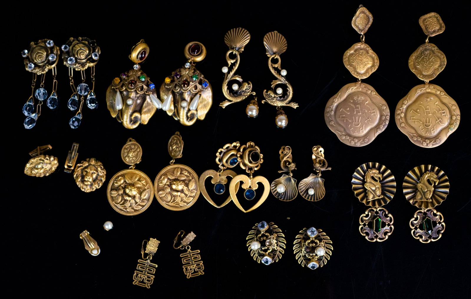 (11) Pr Joseff Hollywood Earrings: (11) Pr Joseff Hollywood Earrings, all in need of minor repair, some with stones out needing resetting, stones present.