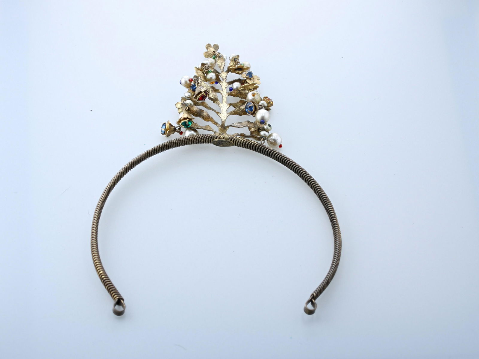 Miriam Haskell Tiara Diadem: Rare 1940-1950's Miriam Haskell gem tree tiara. Signed "Miriam Haskell"