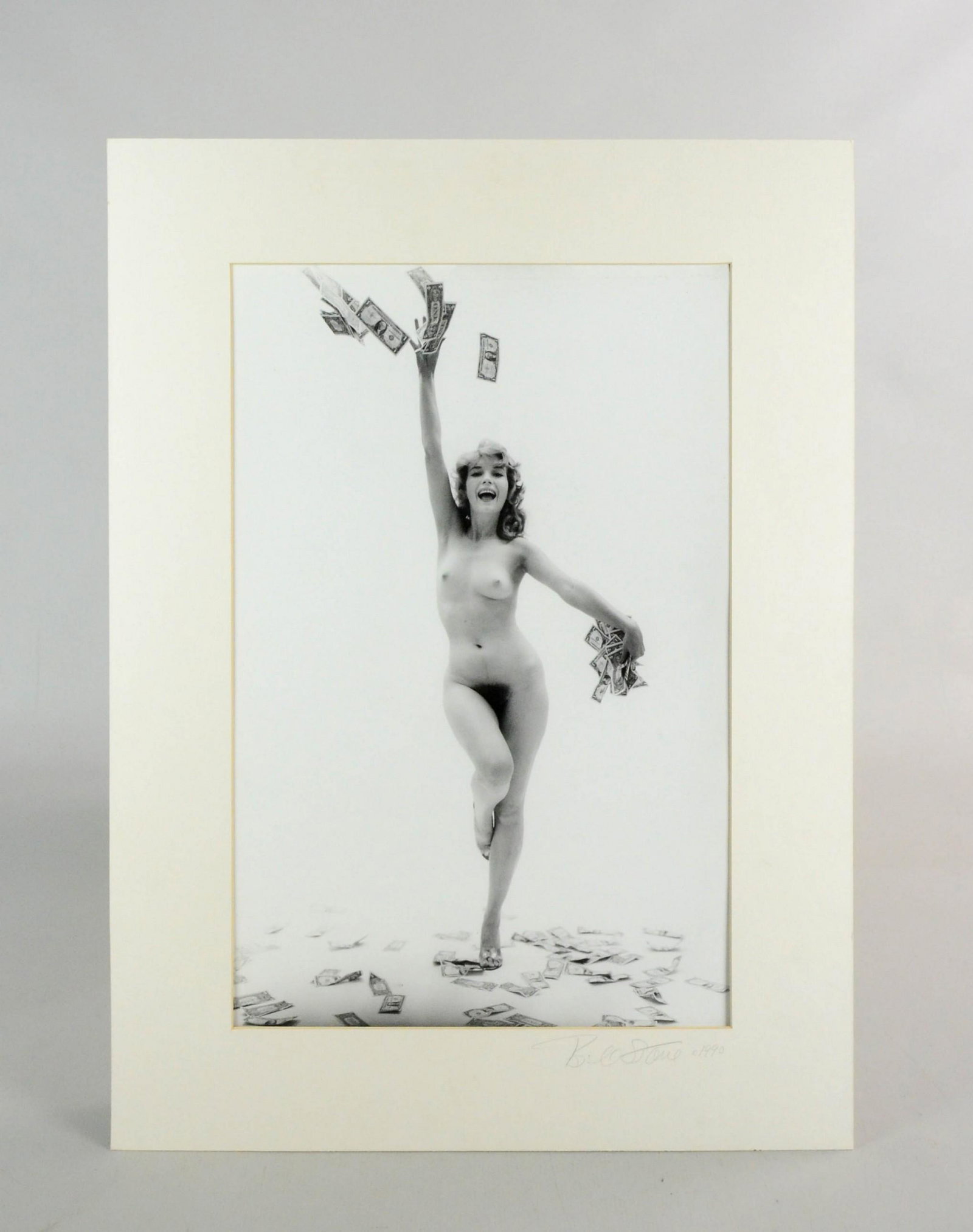 Bill Stone Nude Photograph "Money Girl": Bill Stone, 20th C American, nude photograph "Money Girl", subtitled 'You're Throwing Your Money Away", created in 1990 for Chase Manhattan Bank; Bill Stone of nude portraits but is best known as the 