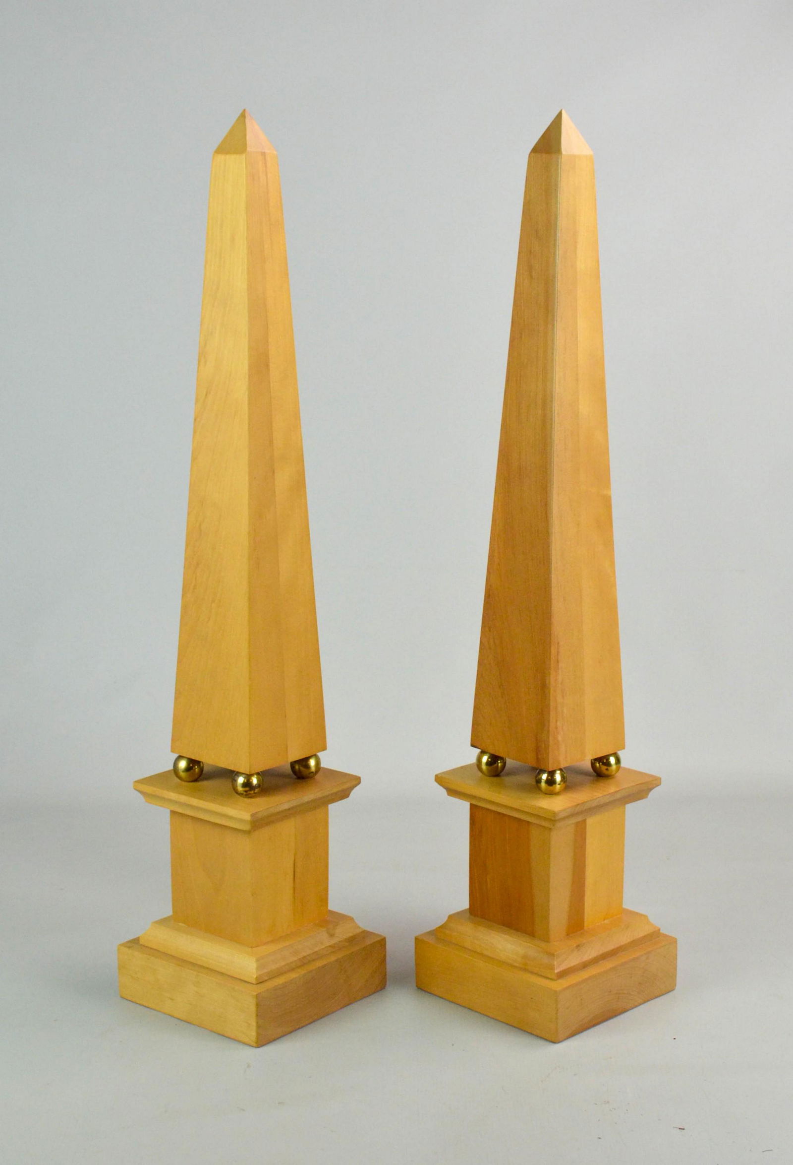 Pr Wood Obelisk Sculptures: Pair of wood obelisk form sculptures, 28-1/2" h
